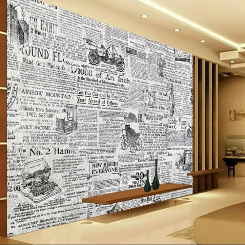 Wellyu di Grandi Dimensioni Personalizzato-Scala Murales Retrò in Bianco E Nero Giornale Tv Sfondo Decorazione Della Parete Della Pittura Carta da