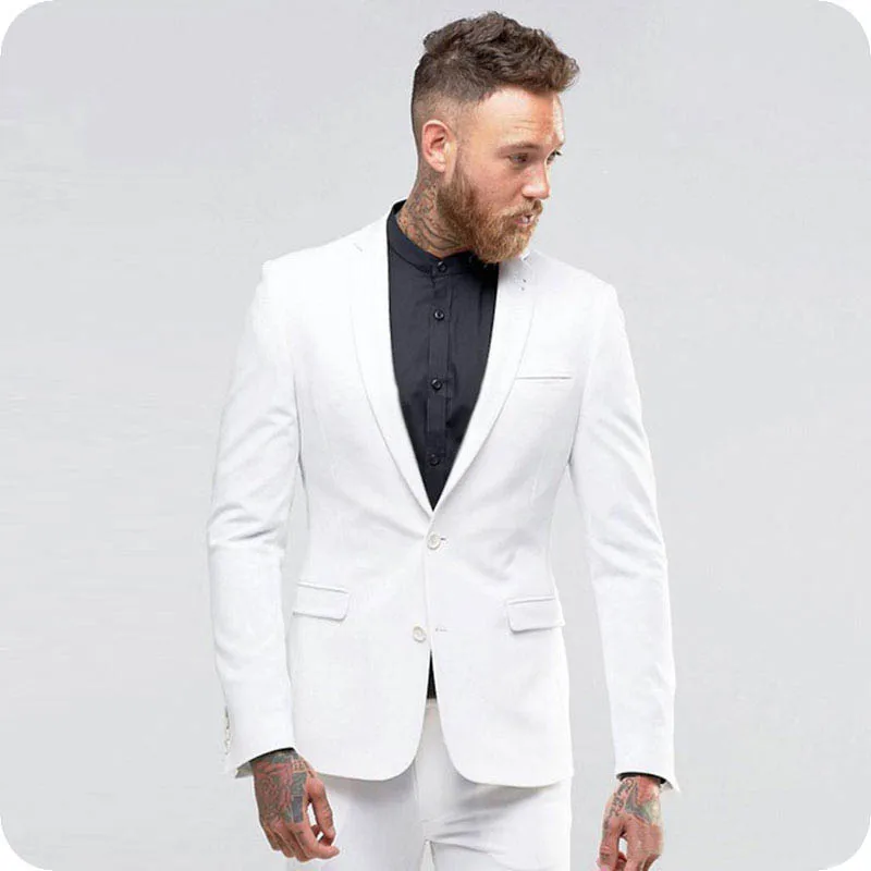 

Casual White Business Men Wedding Suits Blazers Man Jacket Groom Tuxedos Slim Terno Masculino Coat Pants Costume Homme 2Piece
