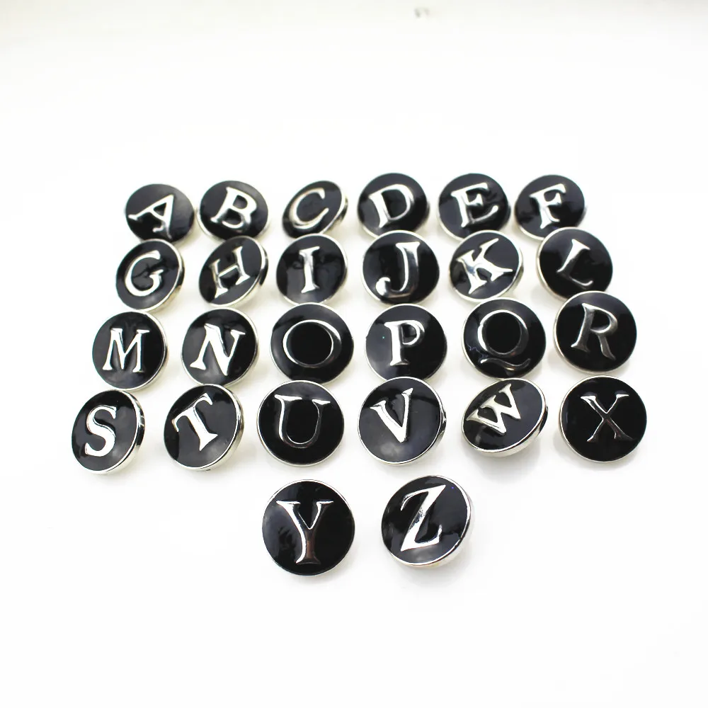 New Arrive 26pcs Black A-Z Alphabet Letter Snap Buttons Metal Jewelry Charms Ginger 18mm Snap Button Jewelry