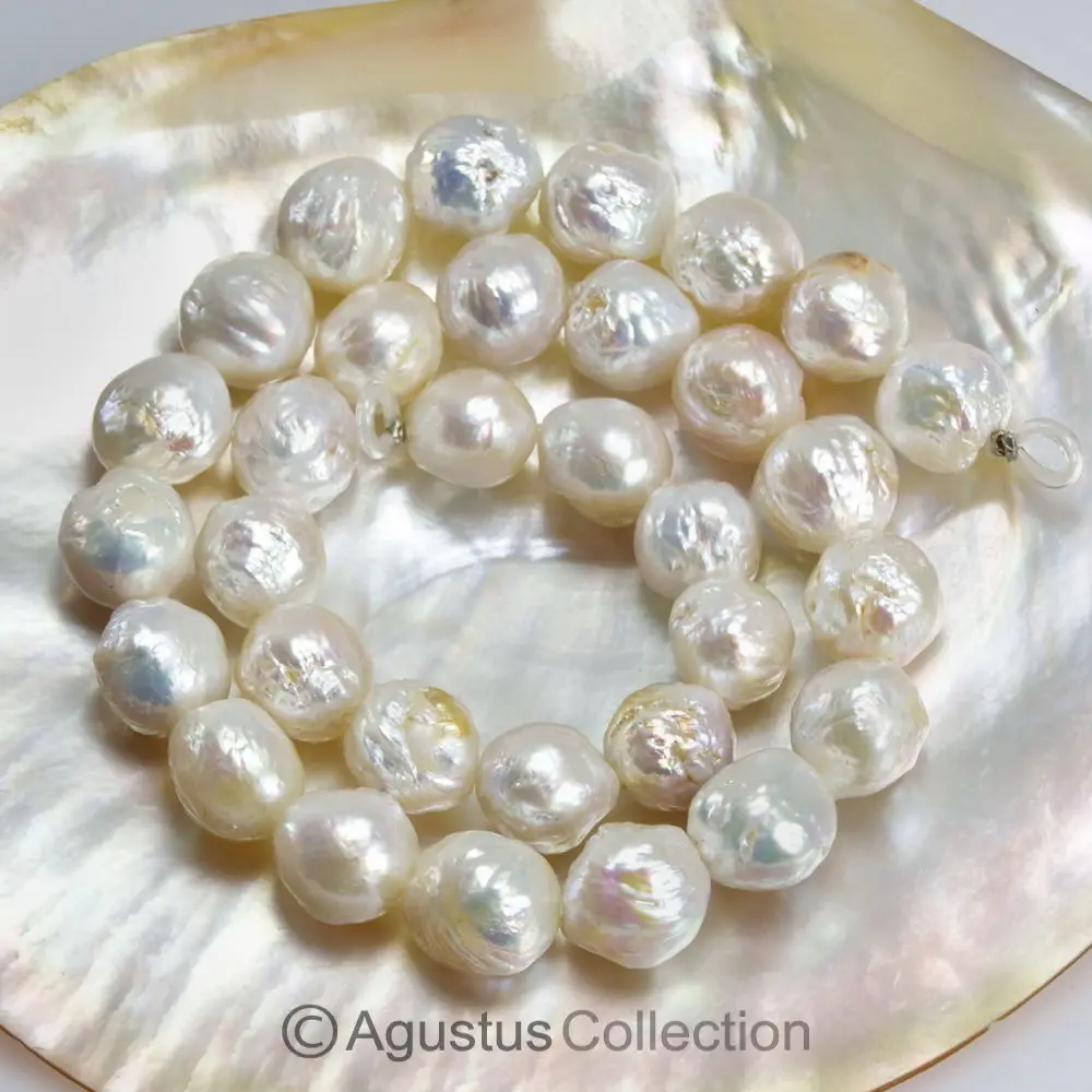 DIY 12-13mm White FRESHWATER PEARLS 15 inch STRAND Nucleated Baroque loose