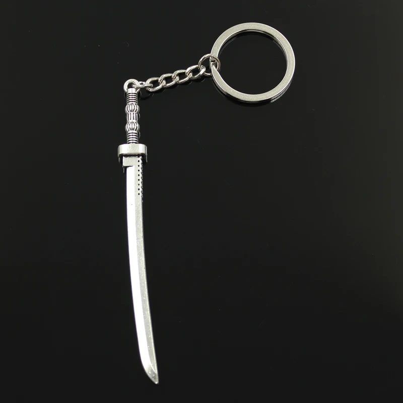 Fashion 30mm Key Ring Metal Key Chain Keychain Jewelry Antique Bronze Silver Color Plated Samurai Sword 107x10mm Pendant