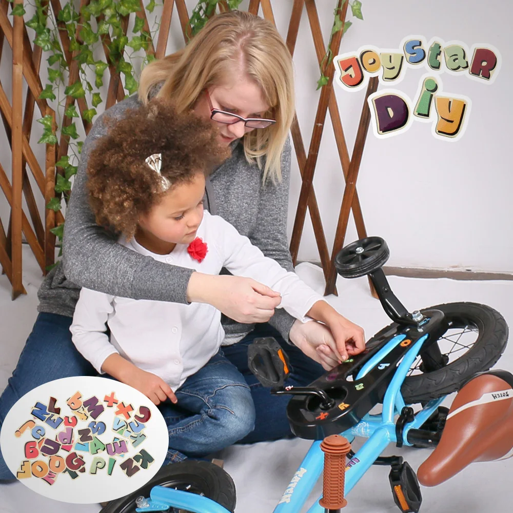 12 Inch Kids Bike Totem DIY Blue Steel Kids Bike DIY Sticker Kids Bicycle with Detachable Training Wheels and Bell