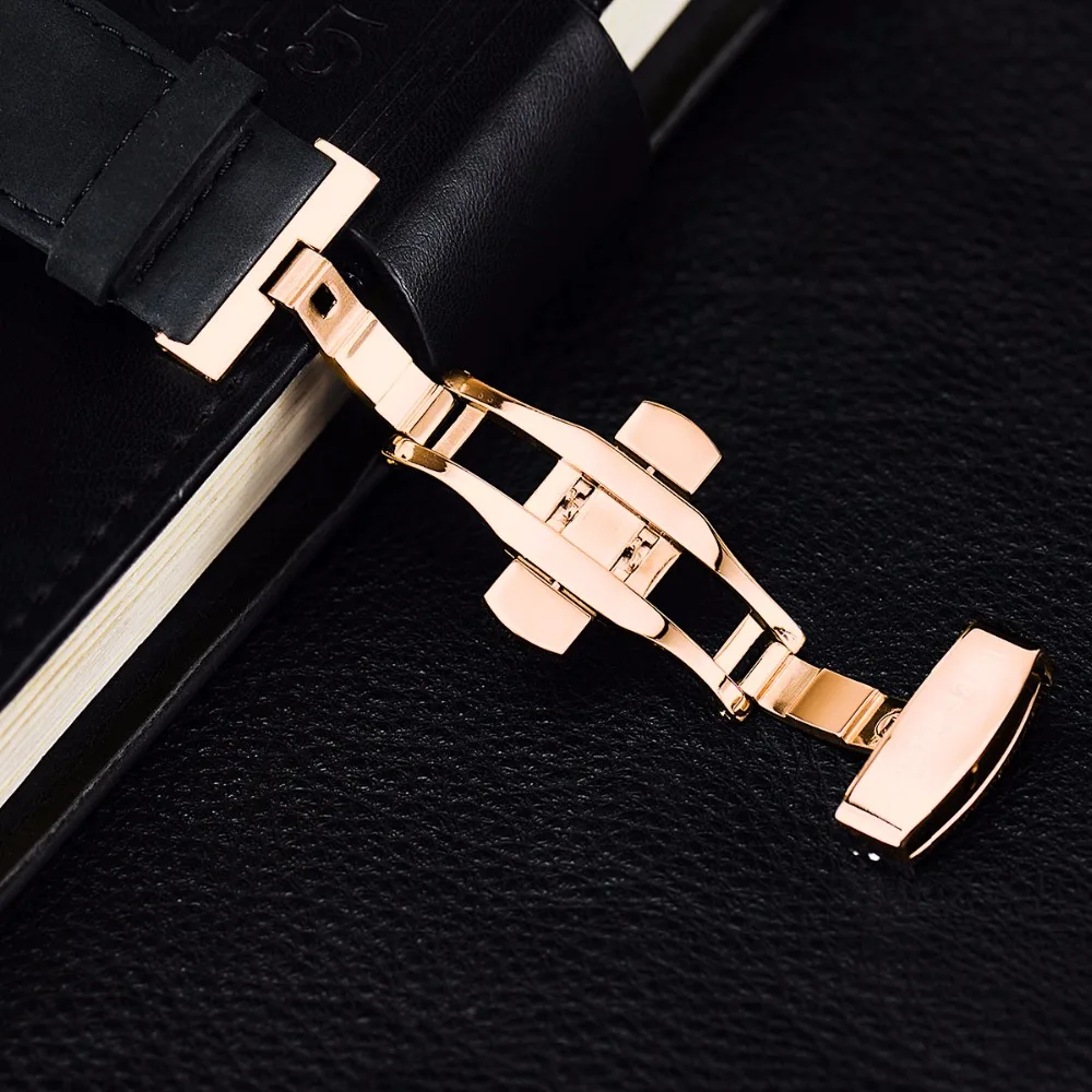 Men's Reef Tiger RT Skeleton Sport Watch Rose Gold Luminous Quartz Movement Genuine Leather Strap RGA792