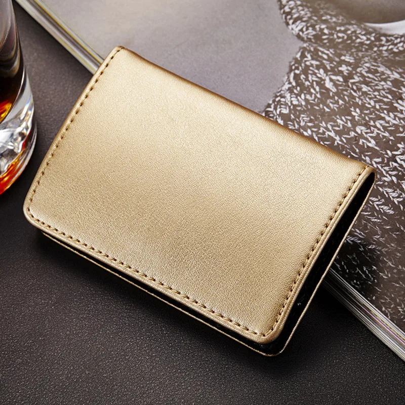 QOONG Fashion Men Women Genuine Leather Stainless Steel Hasp Business Name ID Credit Card Holder Case Large Capacity KH1-015