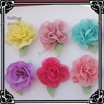 Free shipping!!36pcs/lot  DIY  6colors chiffon  fabric  flower could mix order