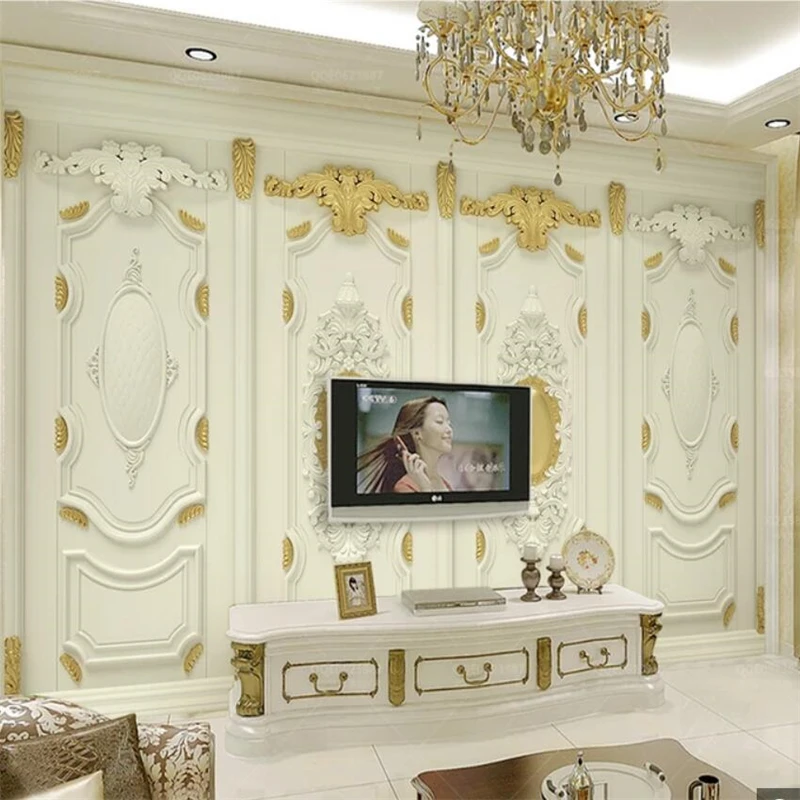 beibehang Custom wallpaper luxury 3d three-dimensional gold embossed carved simple European TV background wall papers home decor