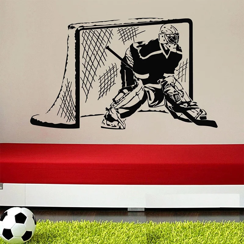 Vinyl Wall Decal Sticker Bedroom Kids Hockey Player Goalkeeper puck Boys wall stickers home decor size 56x90cm