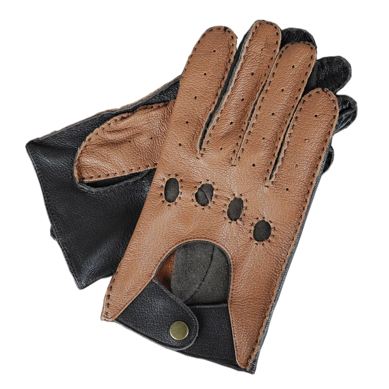 Men\'s Genuine Leather Gloves Male Breathable Fashion Classic Goatskin Unlined Thin Spring Summer Driving Mittens TB15