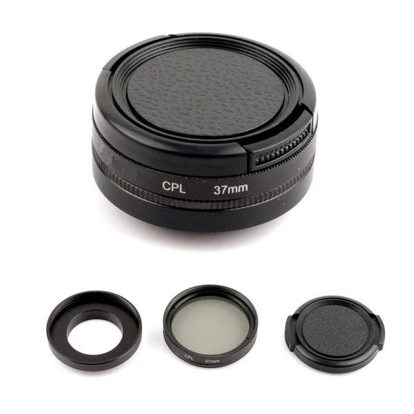 37 mm okrągły filtr polaryzacyjny CPL ze stopu aluminium + pierścień adaptera + nasadka obiektywu do zestawu akcesoriów Gopro HD Hero 3 / 3+/4