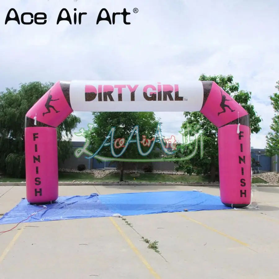 7 m W Attractive Pink and White Black Running Arch Inflatable Event Archways with Slogan for Sport Party