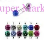 Crystals Tongue Barbell Bar Piercing Rings 316 L stainless steel  Stone Fancy Body Jewelry Multicolour 14g Free Shipping