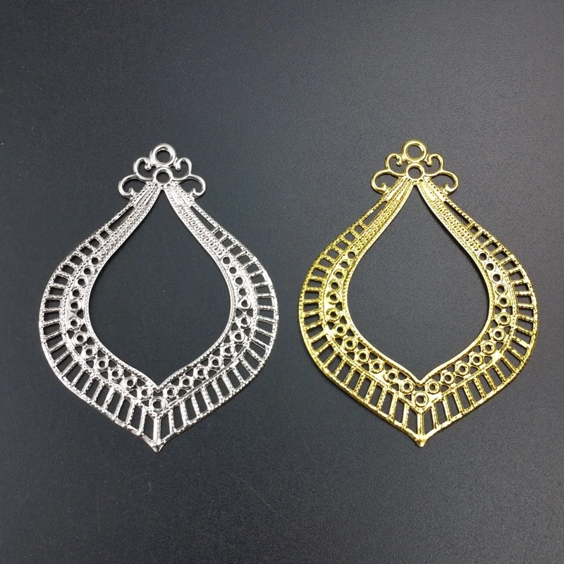 10pcs /lot 48x65mm Filigree drop Wraps Flower  Connectors Metal Crafts Gift Decoration DIY Findings Ear accessories