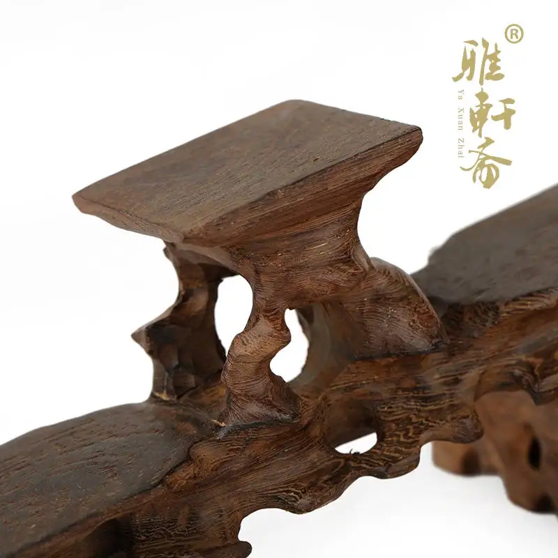 Z jade stone carving rosewood Zhai Gallery base decoration crafts teapot base high and two low.