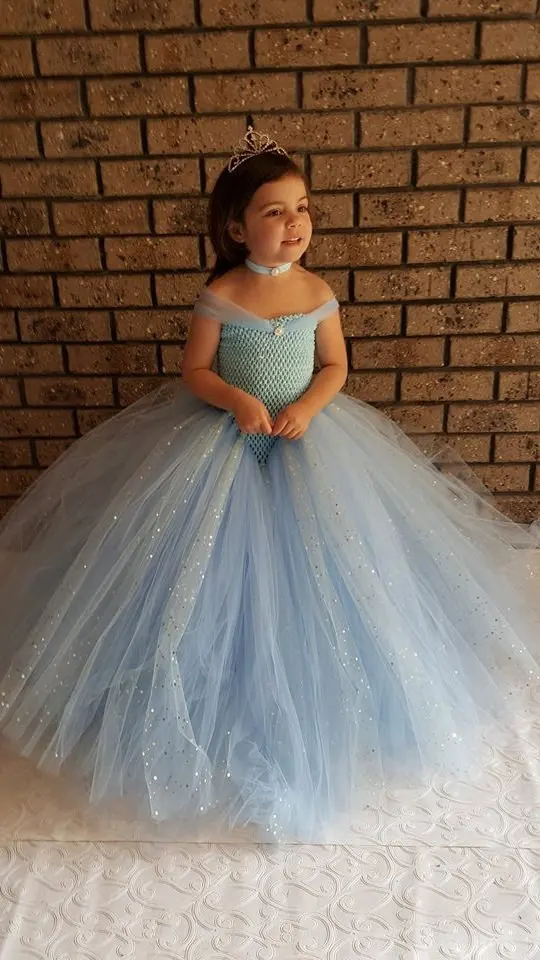 Glittery Light Blue Tulle Girls Party Tutu Dress Stunning Blue Glittery Ball Gown Kids Girls Dress Flower Girl Dress for Wedding