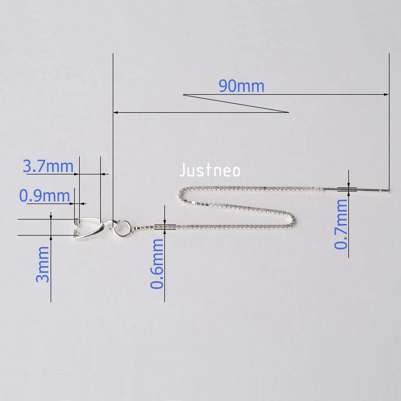 earwire,solid 925 sterling silver ear thread, Box Chain earring wire with bail pendant clasp connector