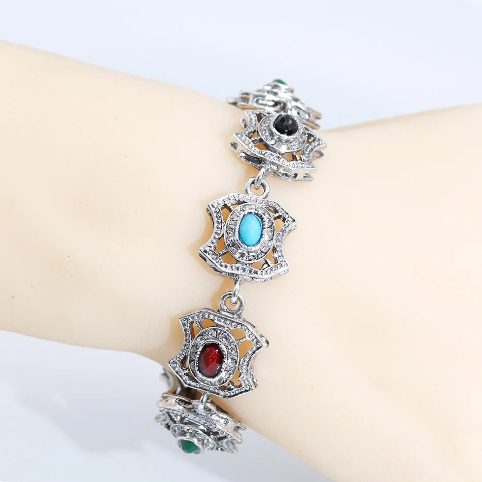 SUNSPICE MS Bright Retro Resin Bracelet For Women Antique Silver Color Little Eye Link Bracelets Charm Vintage Jewelry Gift 2019