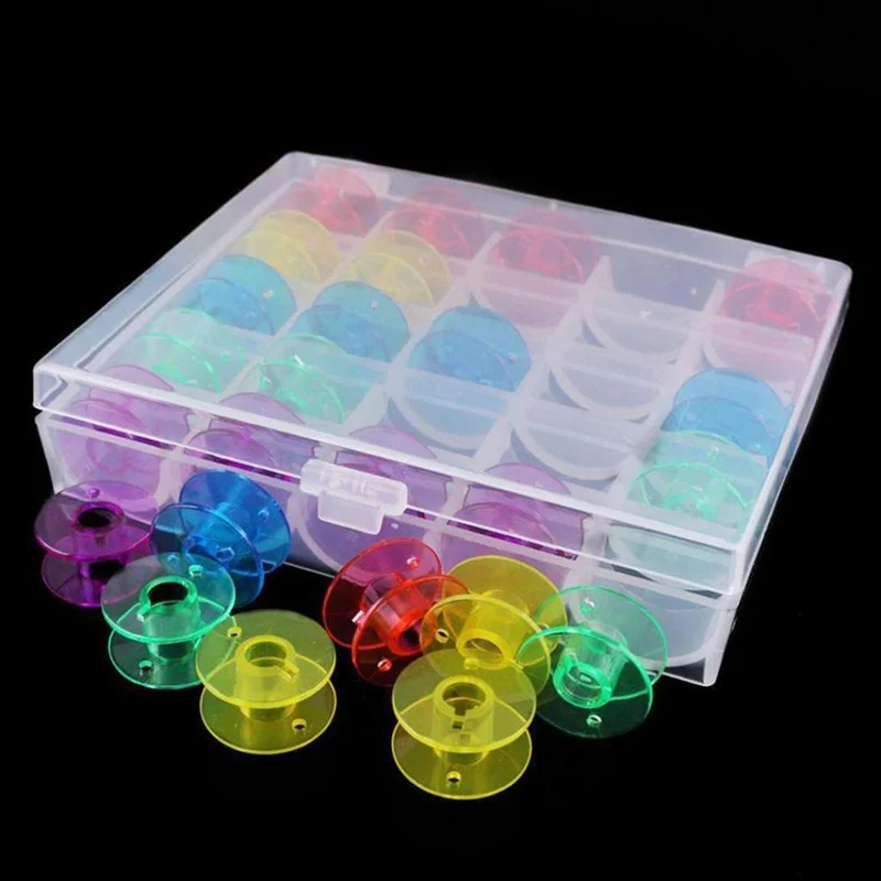 25Pcs/Set Empty Bobbins Sewing Machine Spools Clear Plastic and Case Storage Box Sewing Machine Tools Accessories AA7651