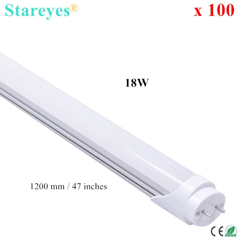 

FedEX Free shipping 100 pcs 120cm T8 LED Tube light 18W SMD 2835 96 LED Epistar Chip High brightness 1700Lm lamp bulb AC170-265V