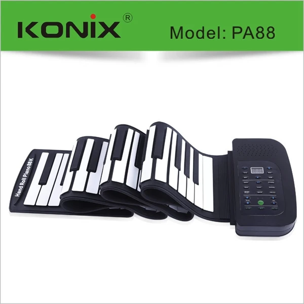 88 Keys MIDI Flexible Electronic Roll Up Piano Soft Silicone Hand-rolling Piano 140 Tones With Foot Pedal Built-in Speaker