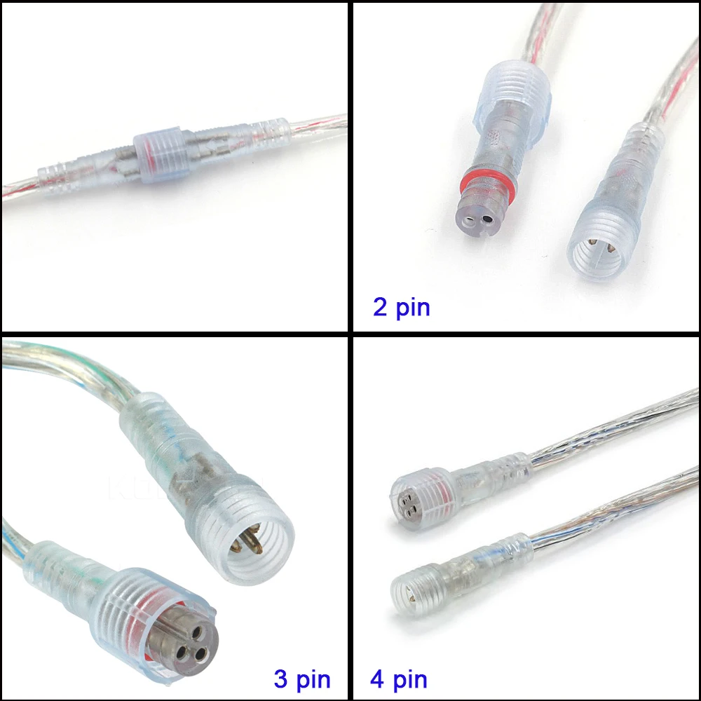 2Pin 3Pin 4pin Waterproof Cable Transparent LED connector Male Female Plug For Single Color/RGB LED Strip Light