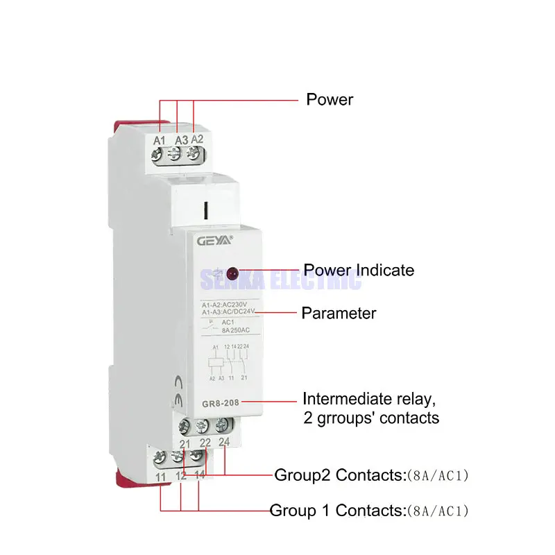 2 SPDT Din Rail Modular Auxiliary Relay Intermediate Relay