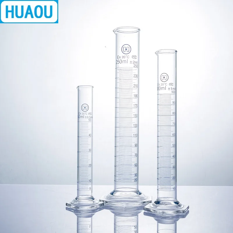 HUAOU 250mL Measuring Cylinder with Hexagonal Base Borosilicate 3.3 Glass Spout Graduation Laboratory Chemistry Equipment