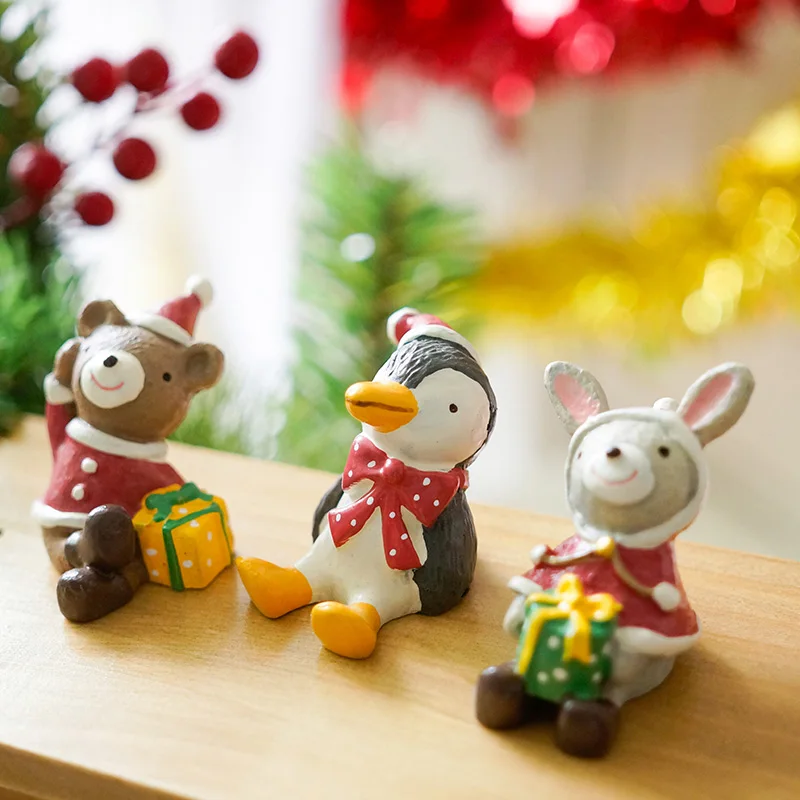 Christmas Snowman Tree Snowman Deer Sant Claus Miniature figurine Decoration Fairy Garden Resin craft toy ornaments TNJ087