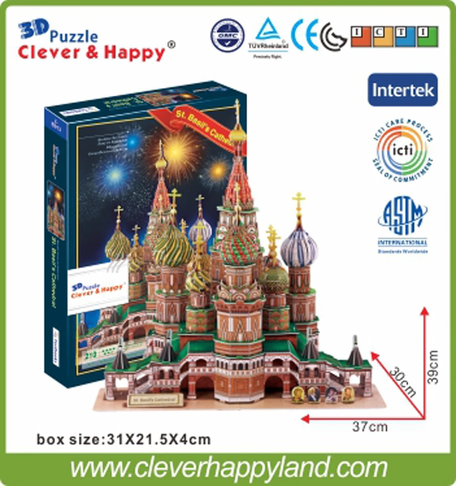 2014 new clever&happy land 3d puzzle model Vasile Assumption Cathedral large adult puzzle model games for children paper