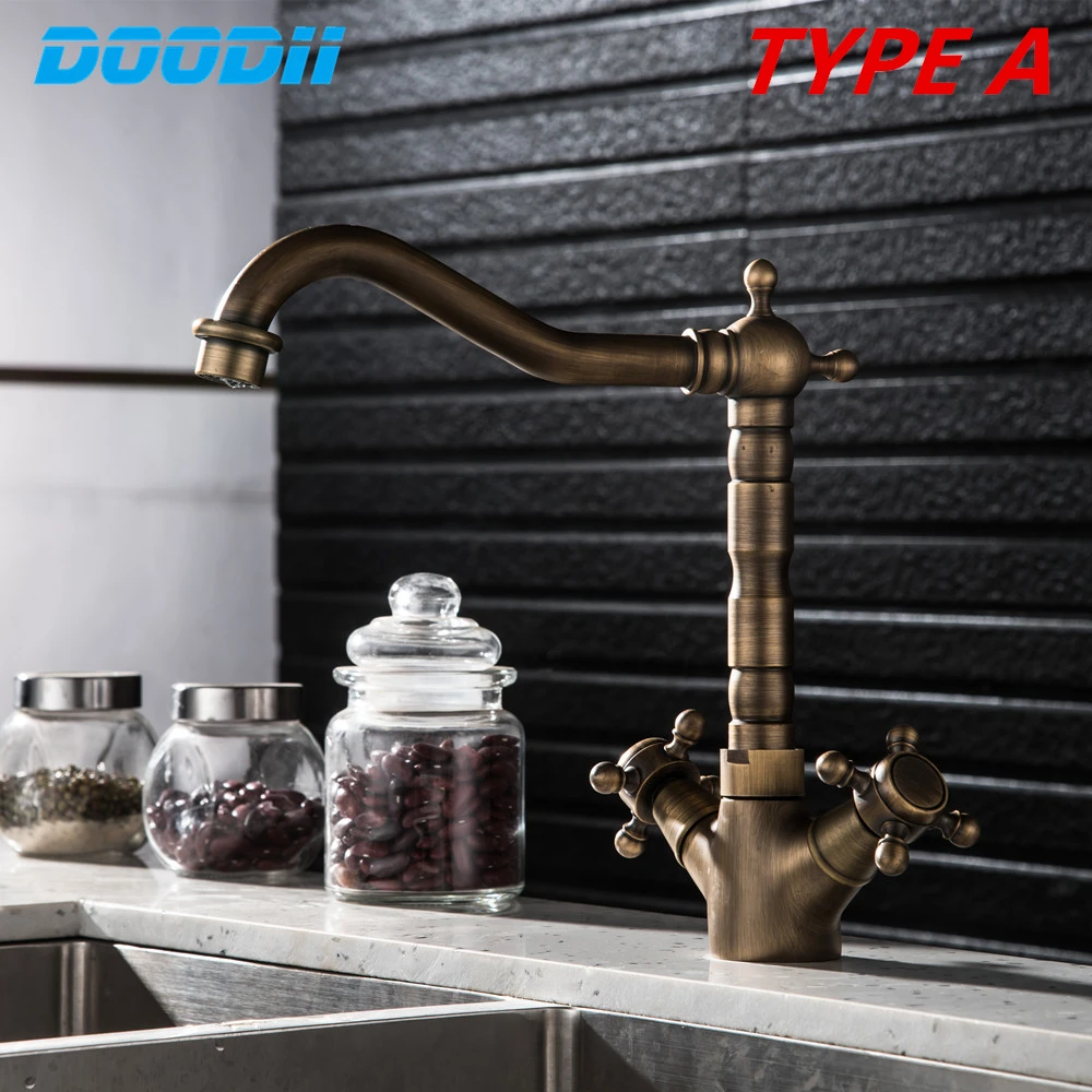 360 Degree Turn Kitchen Mixer Bathroom Sink Faucet Antique Bronze Finished Hot and Cold Water Mixer Tap Crane With Pop Up DOODII