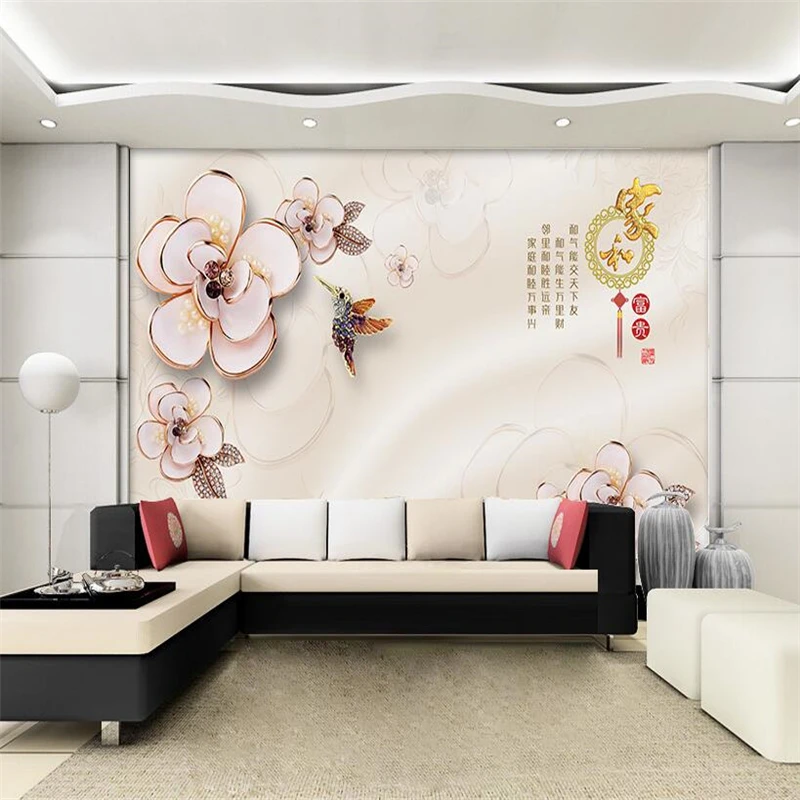 wellyu  papel de parede Custom wallpaper Diamond plum blossom bird home and rich flower jewelry background wall papier peint