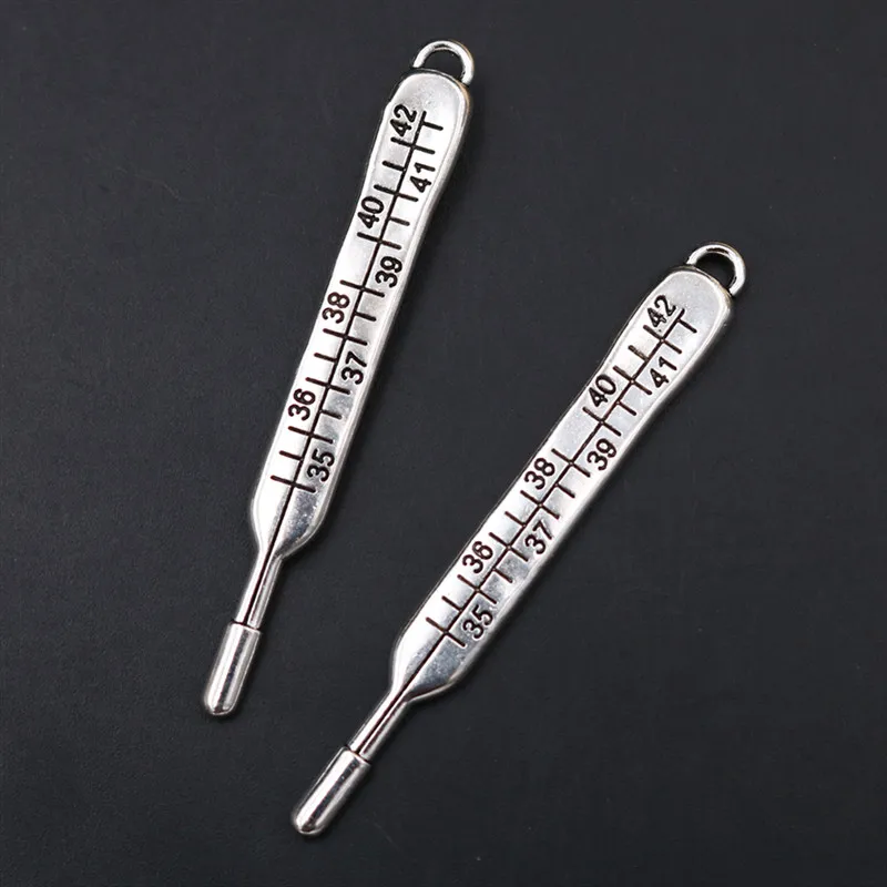 4pcs Silver Plated 3D Mercury Thermometer Charm Hip Hop Necklace Bracelet DIY Metal Jewelry Alloy Pendants A1016