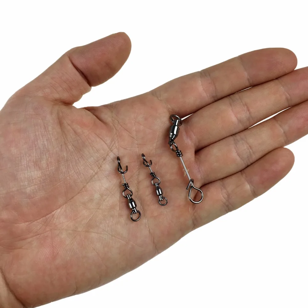 30pcs Fishing Swivels With Clip Snaps Clamp Buckle #1-#4 Ball Bearing Stainless Steel Fishing Swivel Connector