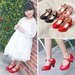 Fashion Girls Leather Shoes Autumn Bowtie Sandals 2022 New Children Shoes High Heels Princess Sweet Sandals For Girls SH19025