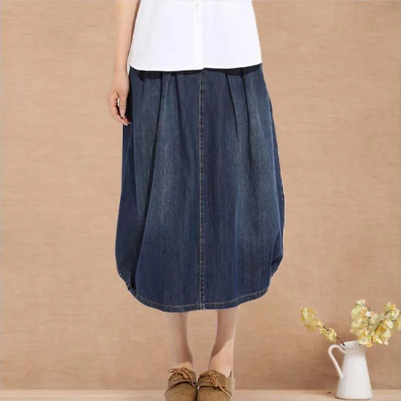 

New Fashion Denim Skirts Womens Straight Literary Package Hip Cowboy Skirt Midi Skirt For Ladies Plus Size S M L XL 2XL