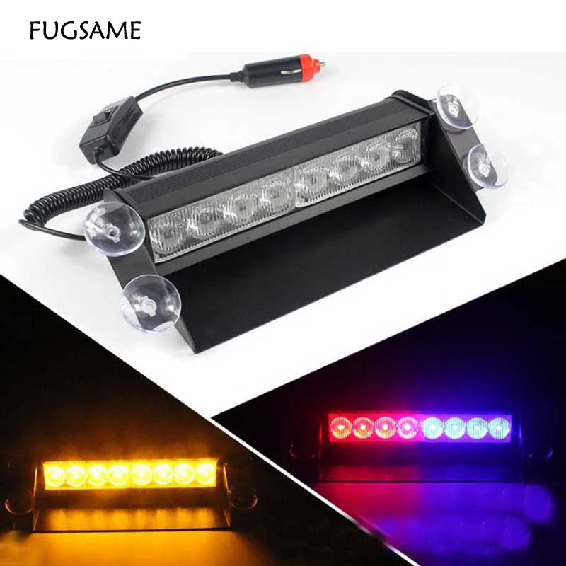 FUGSAME 8LED Car Strobe Dash Deck Warning Strobe Flash interior Lights Lamp Red Blue White Amber yellow Green