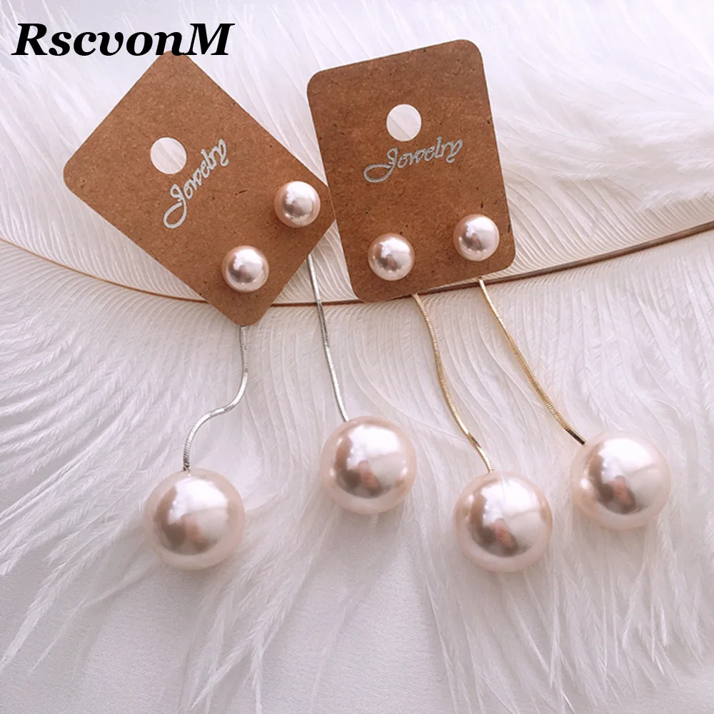 Korean Simulated Pearl Long Tassel Bar Drop Earrings For Women OL Style Sweet Dangle Brincos Party Jewelry Gift Wholesale