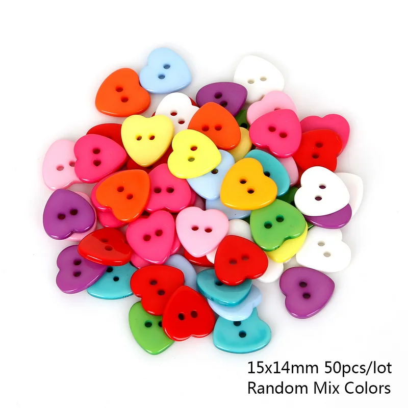 Mixed 2- Holes 2 Size 50Pcs/lot Resin Heart Buttons Sewing Scrapbooking DIY Home Clothes  Accessories