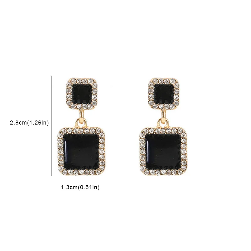 Black Enamel Square Dangle Earrings for Women Crystal Side Double-layers Round Star Pendants Hanging Earrings female oorbellen