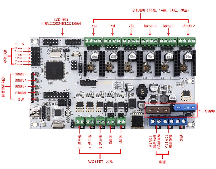 3D máy in Bo mạch chủ Rumba Plus hỗ trợ 3 đầu in máy đùn 3D phụ kiện máy in