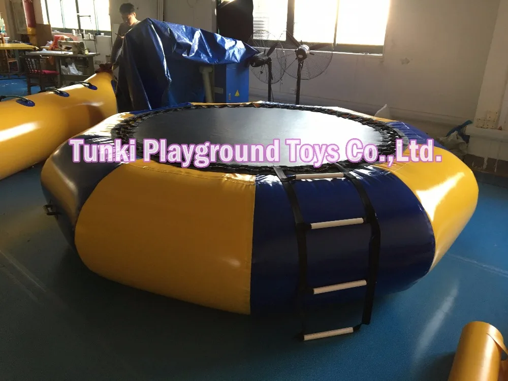 yellow and blue inflatable water sports jumping bouncer