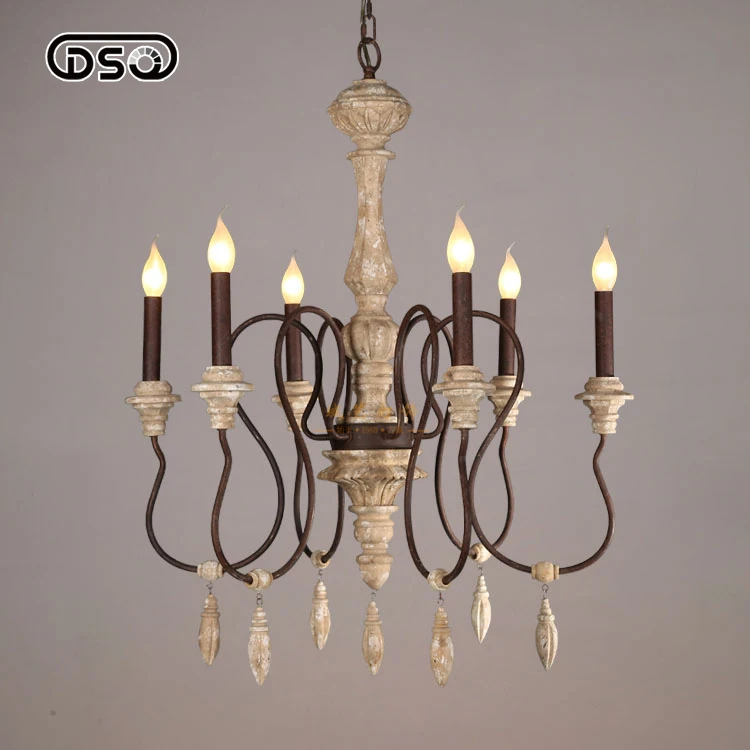 Vintage Amercian Rustic Wooden & Iron Chandelier Lamp, Shop, Hotel and Bedroom Chandeliers