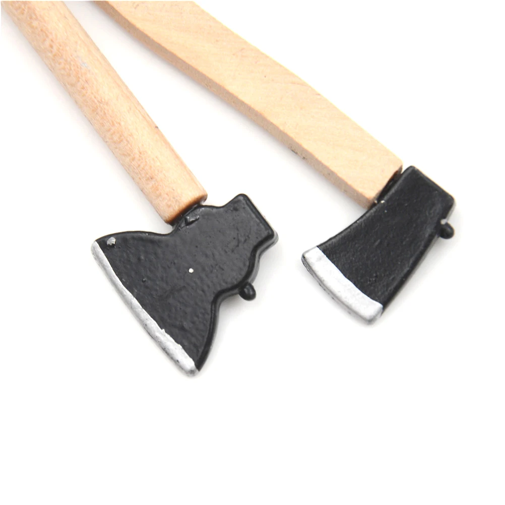 3Pcs/set Mini Wood Metal Chopper Hatchet Dollhouse Miniature 1:12 Toy Tools Axe Hammer Wholesale