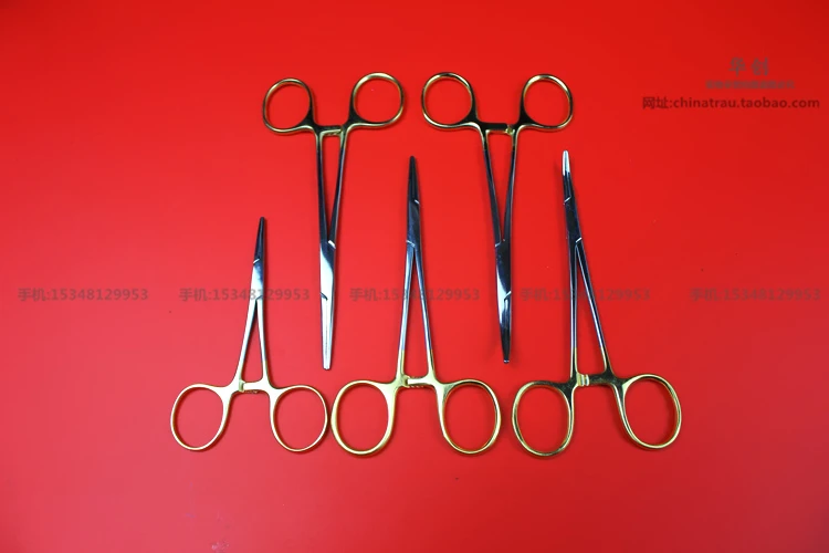 Medical micro-plastic pliers straigh curved pointed hemostat stainless steel golden handle plier Double-fold eyelids instrument