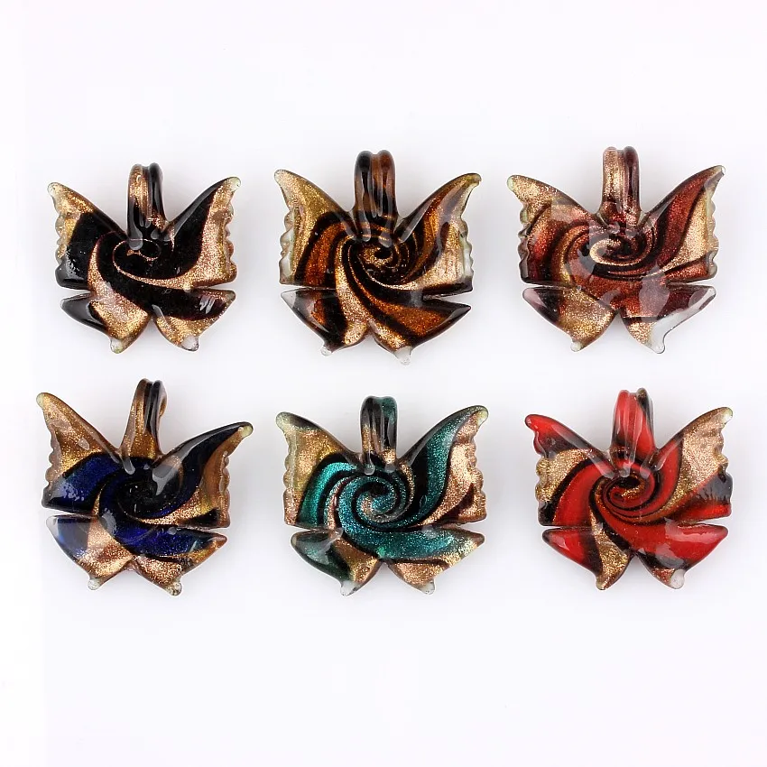 Qianbei Fashion Wholesale Lot 6Pcs Mixed Color Butterfly Shape Pendant Fit Necklace Wedding Engagement Party Valentine Gift