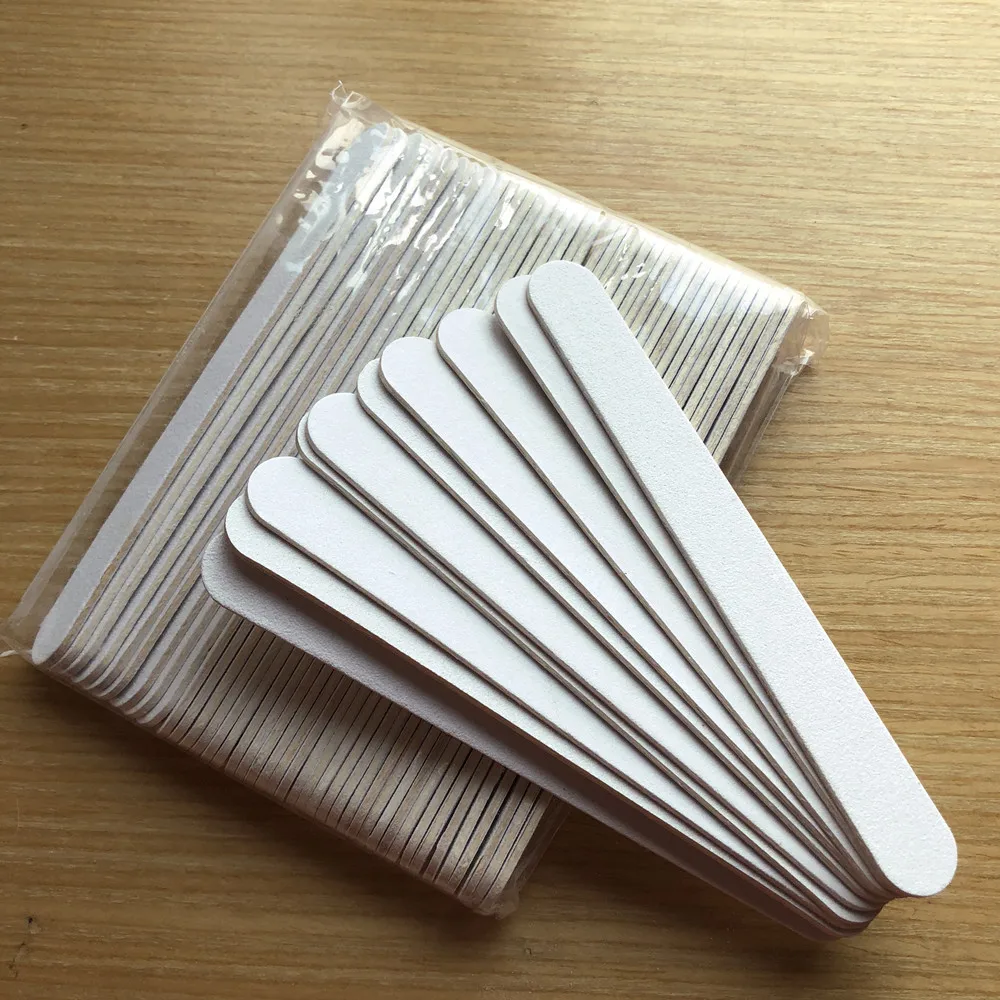 White Wooden Nail File, Manicure Tool, Emery Board, 100, 180, 500 Pcs, Frete Grátis