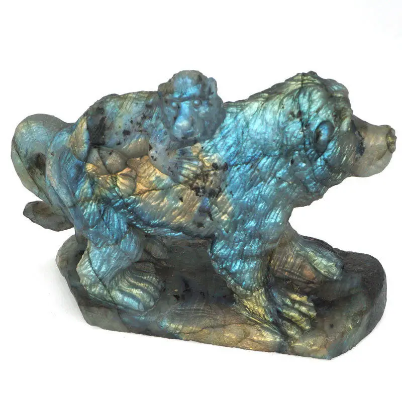 Baboon Monkey Figurine Natural Gemstone Labradorite Carved Animal Statue Home Ornament