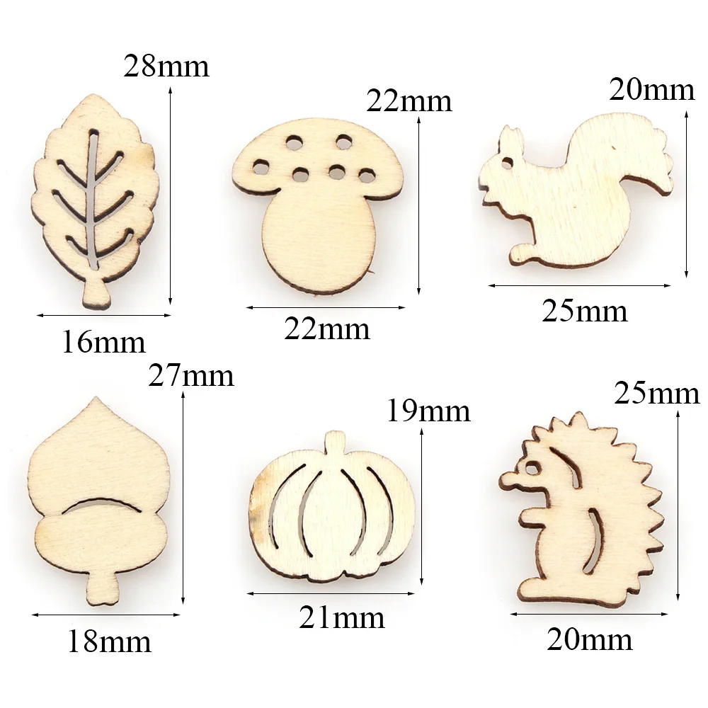 50Pcs/set Cute Animal Squirrel Pine Nuts Leaf Wood Chips Decorative Embellishments Crafts Scrapbook Hand-made Graffiti Buttons