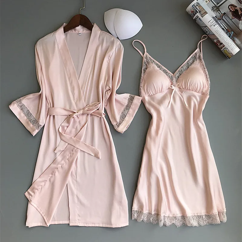 Sexy donne Rayon Kimono accappatoio bianco sposa damigella d\'onore abito da sposa Set pizzo Trim indumenti da notte abbigliamento Casual per la casa