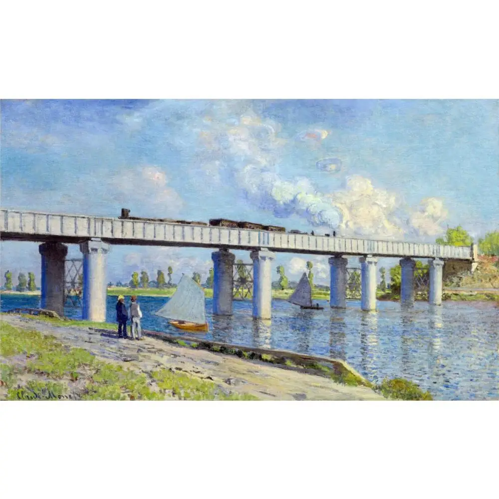 

Claude Monet Classic Art Railway Bridge at Argenteuil Image Convert to Oil Painting Reproduction Hand Painted for Kid Room Decor