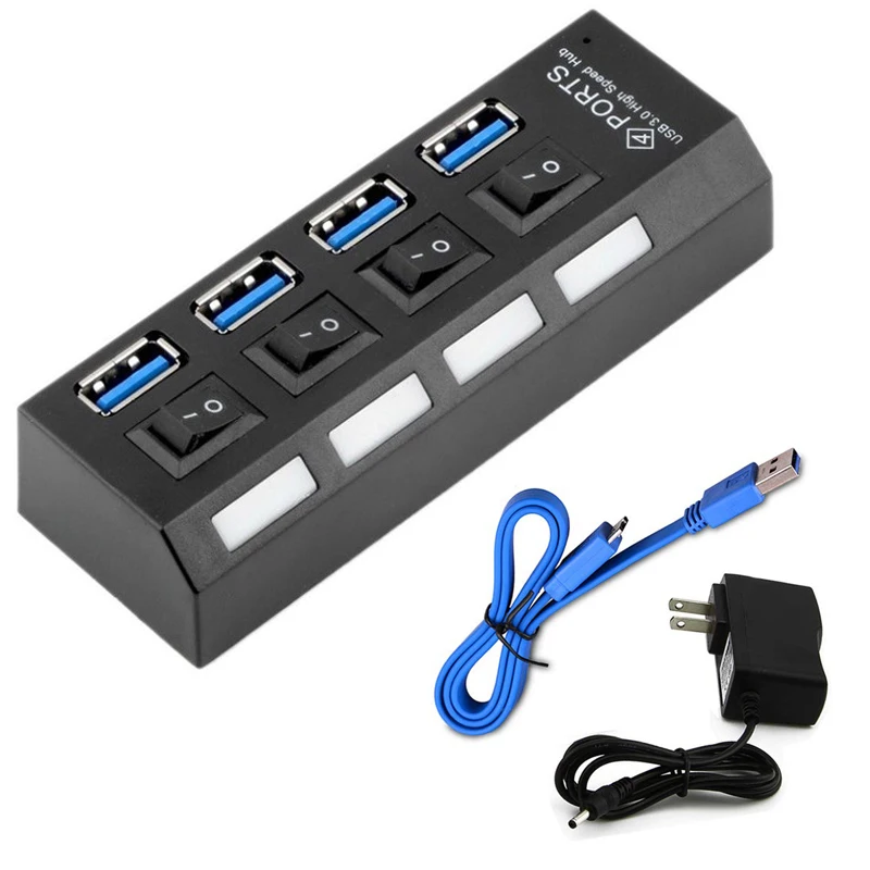 USB 3,0 Hub Splitter 4 7 Ports Multi LED Schalter High Speed Tragbare Power Adapter Zubehör Notebook Laptop PC für macbook